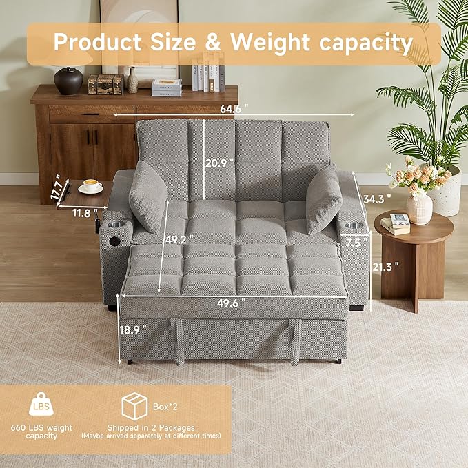 Auvsoce 65'' Chaise Lounge Chair Indoor, 3-in-1 Convertible Sofa Bed