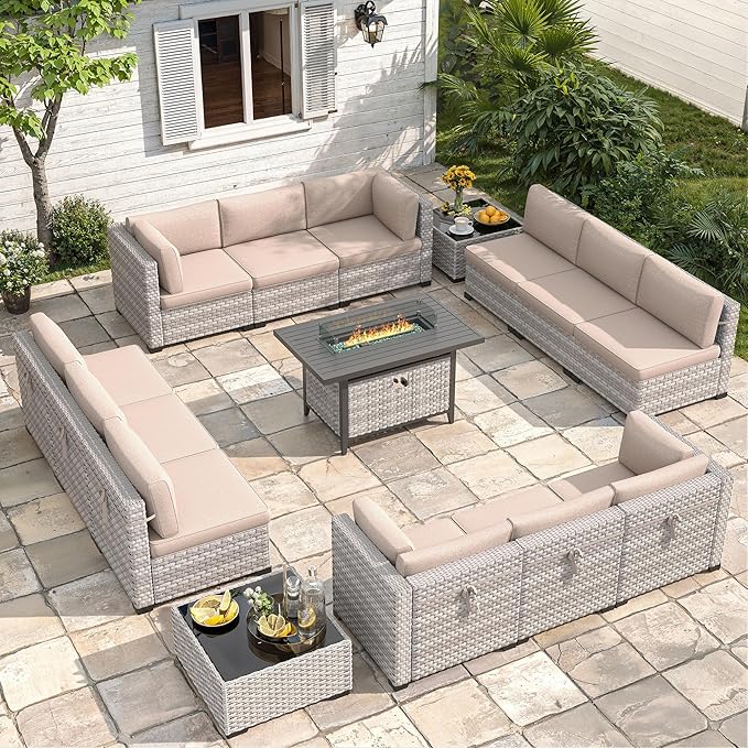 12-Seat Modern Outdoor Wicker Rattan Patio Furniture Set