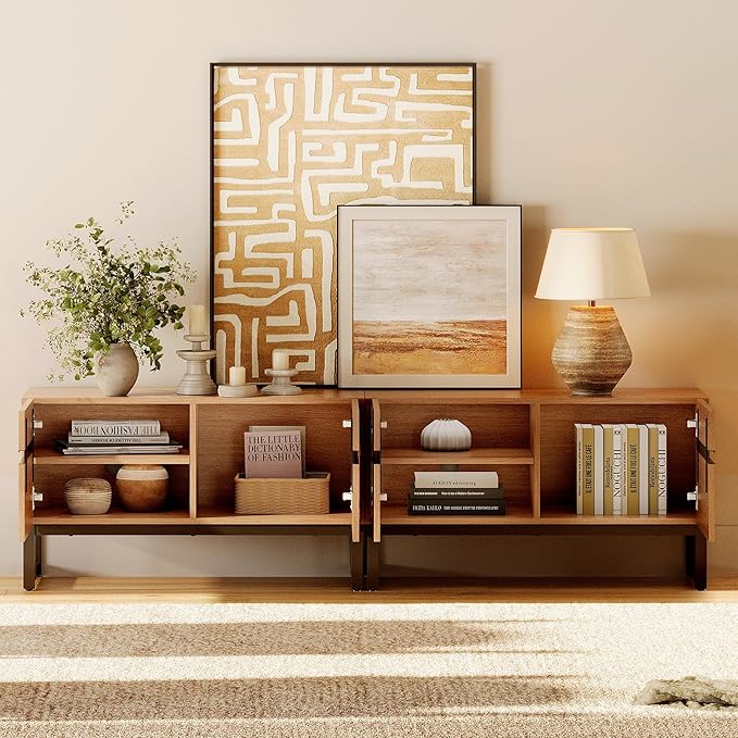 WAMPAT Modern TV Stand for 50-75 Inch TVs, Wood Entertainment Center