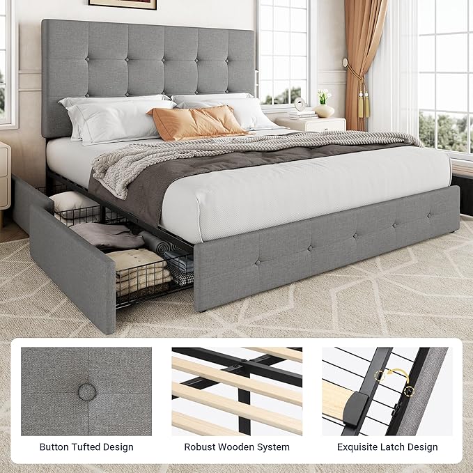 Allewie Upholstered Full Size Platform Bed Frame