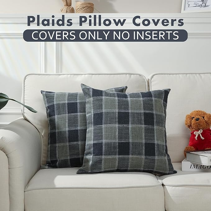 Stellhome Pack of 2 Linen Buffalo Check Decorative Throw Pillow Covers