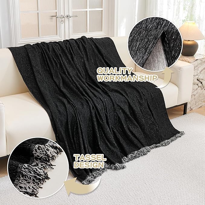 MYSKY HOME Black Chenille Sofa Slipcover Couch Covers