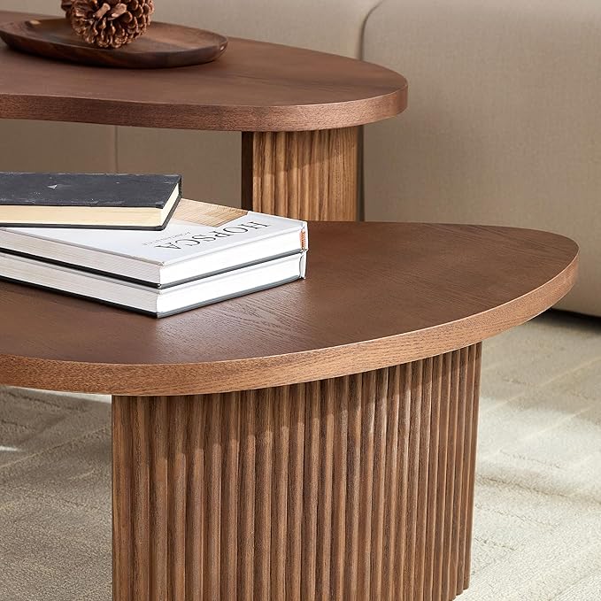 Nesting Coffee Table Set of 2, Irregular Shape Center Table 2-Piece Modern Side