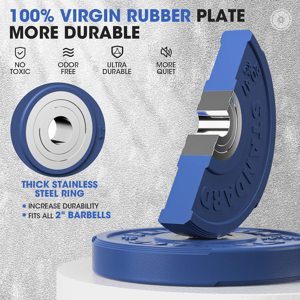 FEIERDUN 2" Color Olympic Bumper Plate Weight Plate for Strength Training - 100% Virgin Rubber