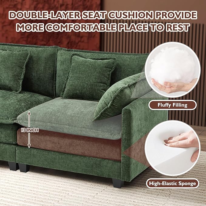 Ihanherry 146" U-Shaped Modern Sofa Modular Sectional Cloud Couch
