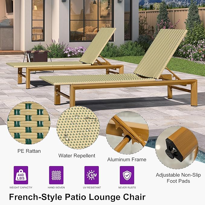 PURPLE LEAF Extra Wide Patio Chaise Lounge Set of 2 Outdoor Lounger French PE
