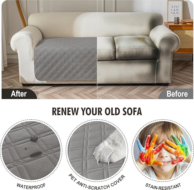 Genina Waterproof Couch Cover, Washable Anti-Slip 86.6 inch Sofa Covers