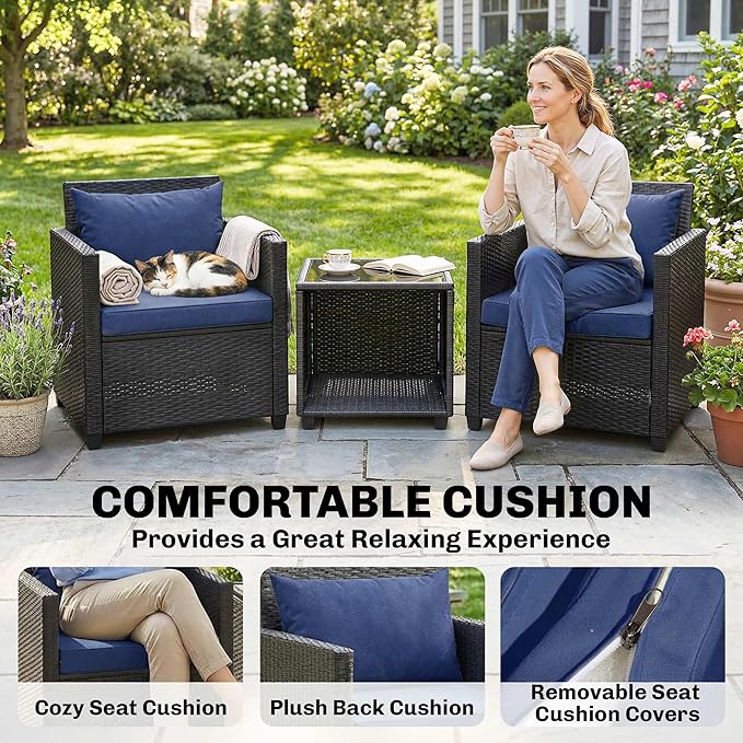 Outsunny 3 Piece Patio Furniture Set, Wicker Outdoor Bistro Set