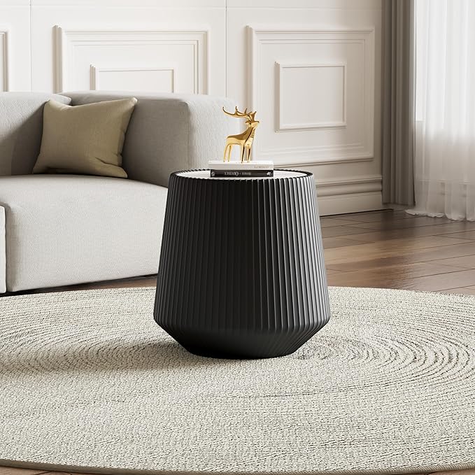 19.68" Round Marble End Table, Modern Cup Shaped Side Table