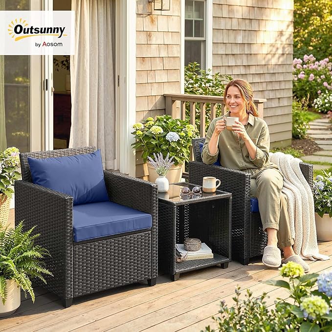 Outsunny 3 Piece Patio Furniture Set, Wicker Outdoor Bistro Set