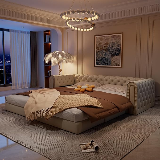 90.6'' Velvet Folding Floor Sofa Bed