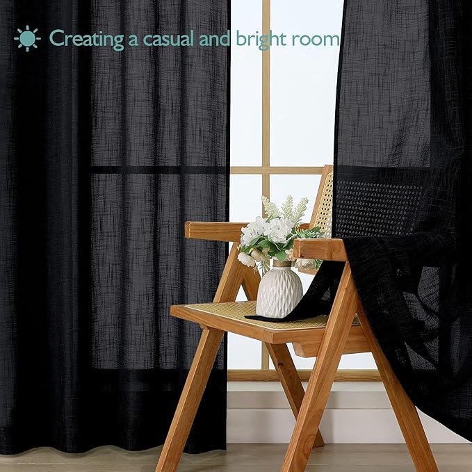 Chyhomenyc Black Semi Sheer Curtains 72 Inch Length 2 Panels Set, Light