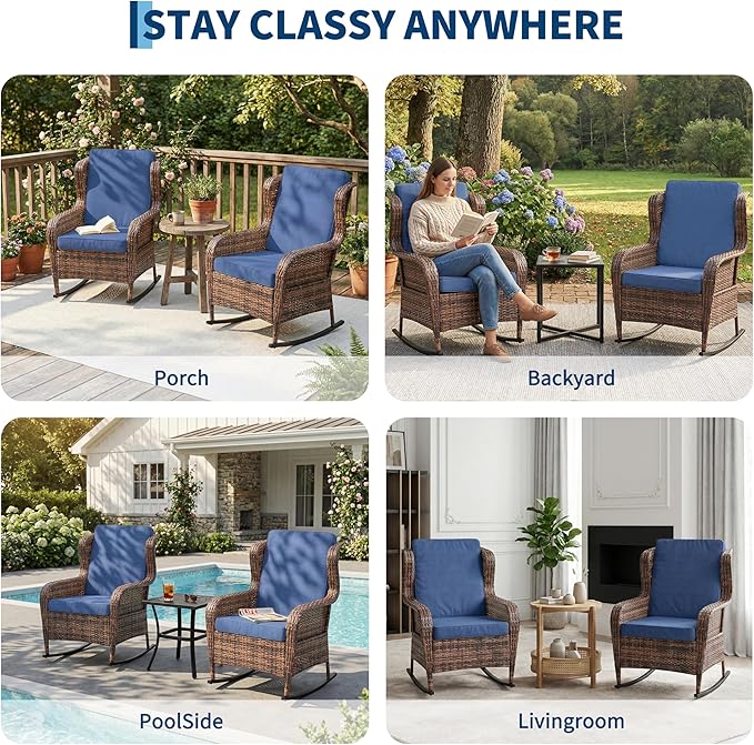 Garvee Outdoor Wicker Rocking Chair, 1 Piece Outdoor Rocking Chair, All Weather