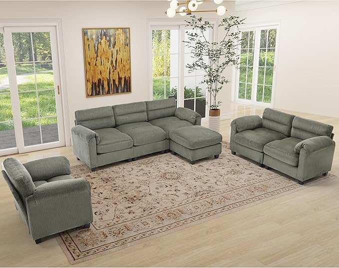 HAOMARKETS Corduroy Sofa Set, Upholstered Armchair and 3-Seater Couch