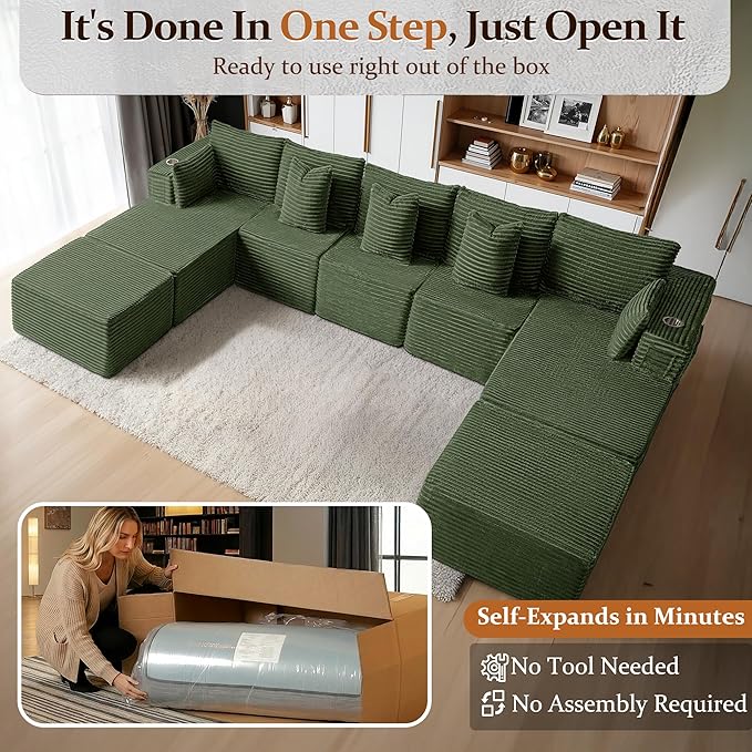 168" Cloud Sectional Couch, Comfort U Shaped Sofa