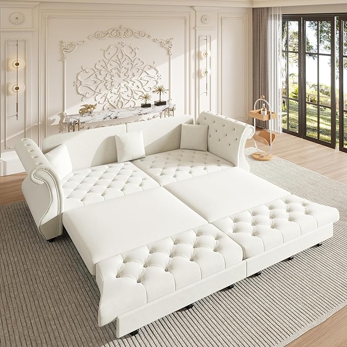 97.6" Oversized Pull Out Sofa Bed, Chesterfield Velvet Sleeper Sofa Couch