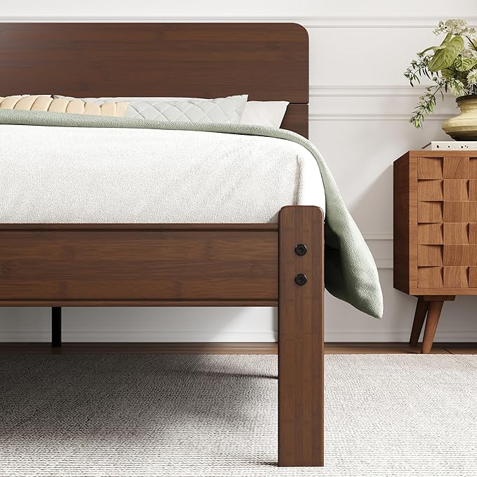 BOSRII 14in High Solid Bamboo Wood Platform Queen Size Bed Frame