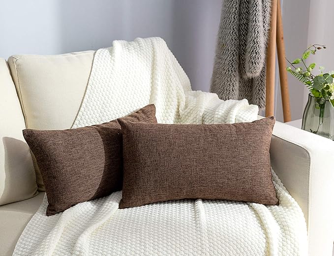 Stellhome Rectangle Linen Throw Pillow Covers Solid Fall Decorative Cushion
