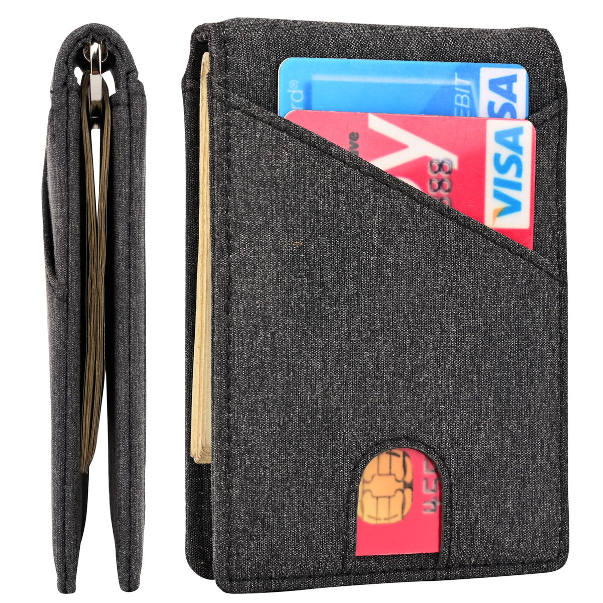 kinzd Slim Wallet with Money Clip RFID Blocking Minimalist Bifold Wallet for Men Genuine Leather Front Pocket Card Holder