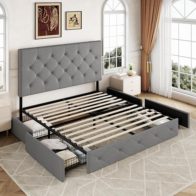 Allewie Upholstered Queen Size Platform Bed Frame