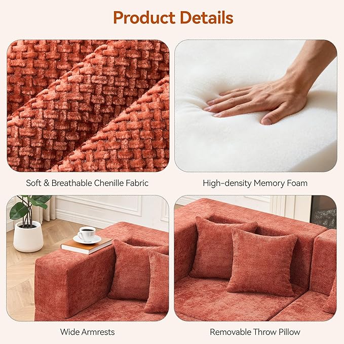 MONVANE Modular Sectional Sofa, Oversized 10 Seat Convertible U Shaped Couch