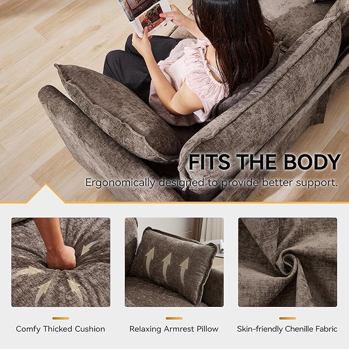 111'' Sectional Cloud Deep Seat Couch, Oversized Chenille U Shaped Sectional