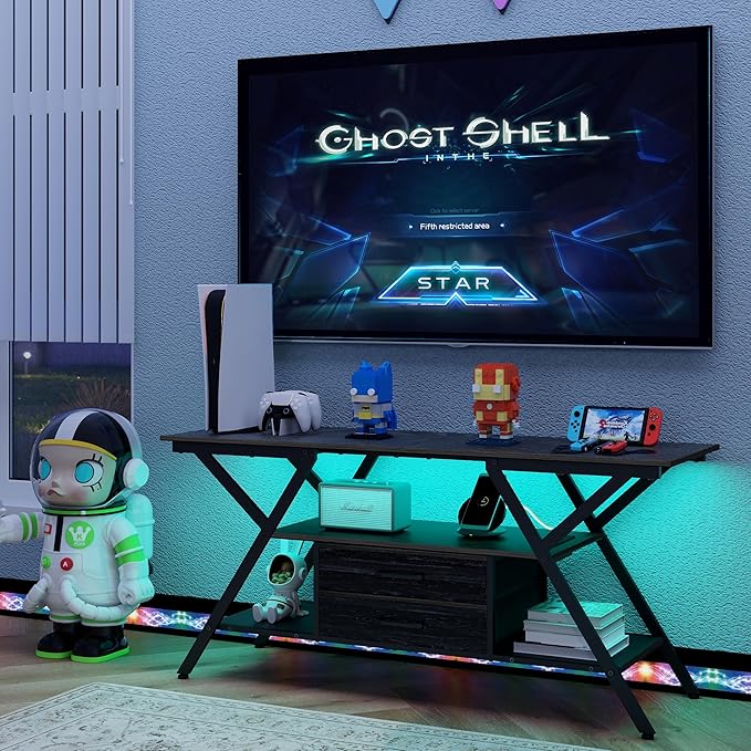 Simoretus TV Stand with Power Outlet and LED Lights, Fits TVs up to 65”