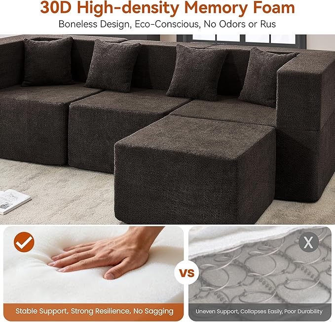 MONVANE 103'' Modular Sectional Sofa, Comfy Teddy Velvet Cloud Couch
