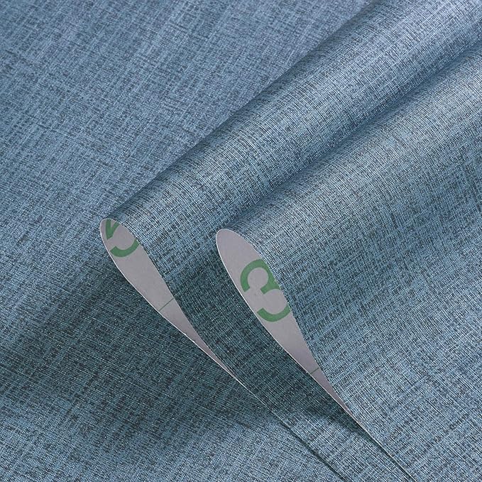 Blue Peel and Stick Wallpaper 393.7inch Textured Linen Contact Paper