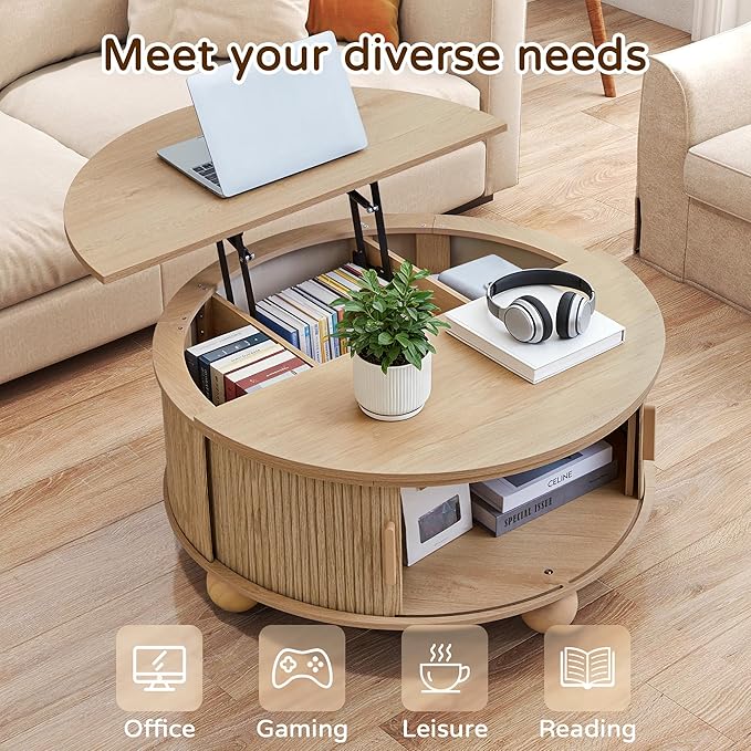 Fluted Round Lift Top Coffee Table