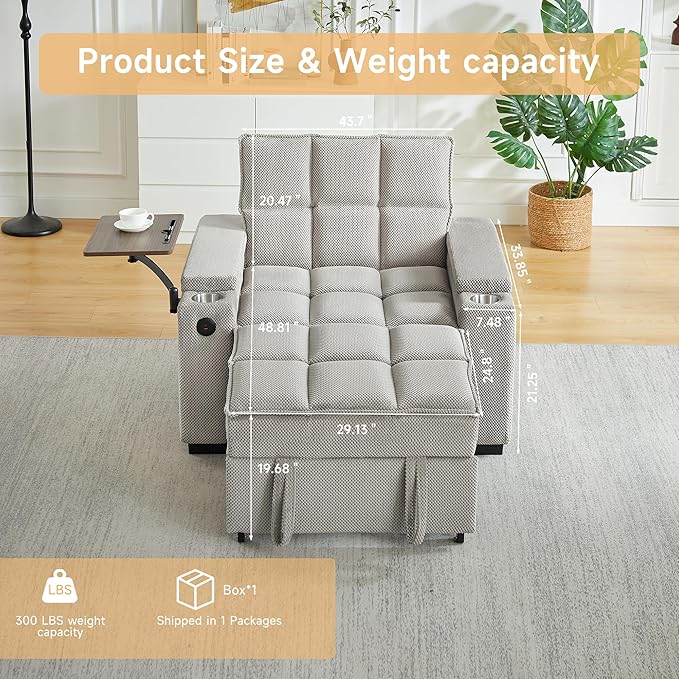 Auvsoce 3-in-1 Folding Convertible Sofa Bed Set of 2, Sleep Couch