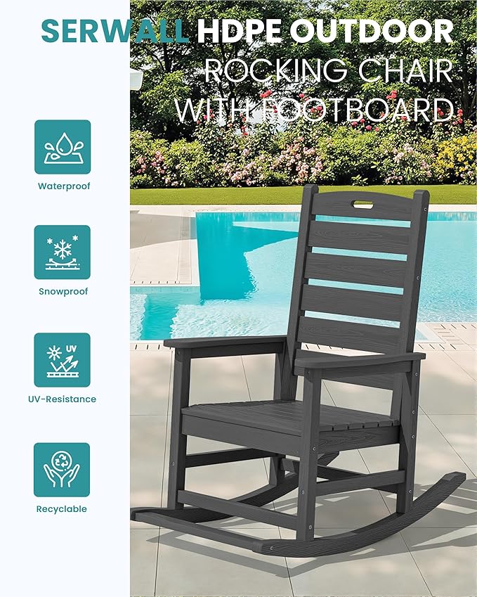 SERWALL Outdoor Rocking Chair Set of 2, Oversized Rocking Chair