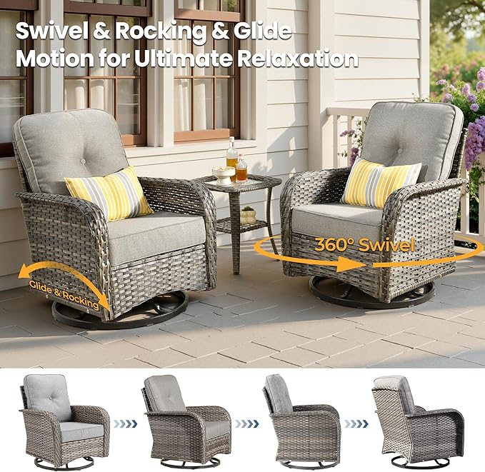 Outdoor Swivel Rocker Patio Chairs, 3 Piece Patio Furniture Set