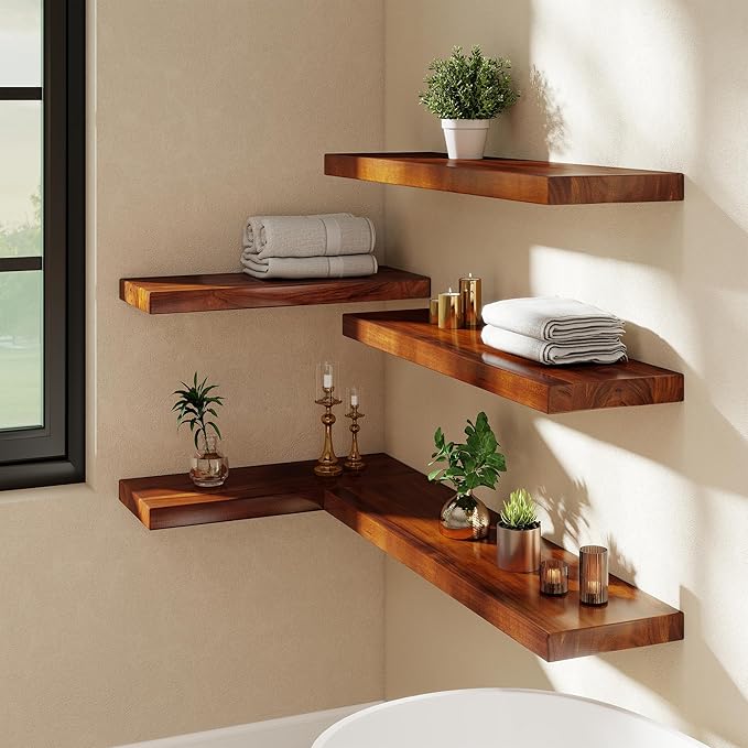 32 Inch Teak Floating Shelves Set of 2