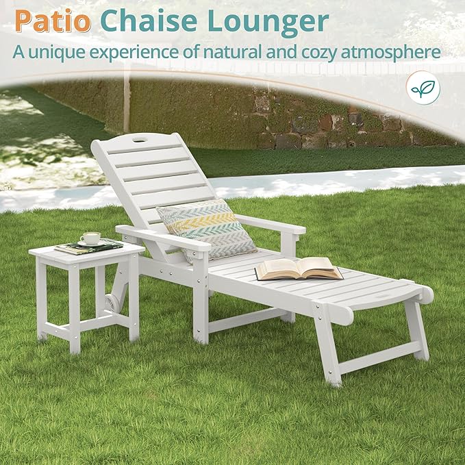 LUE BONA Lounge Chair Outdoor Set of 2, HDPS Chaise Lounge Outdoor