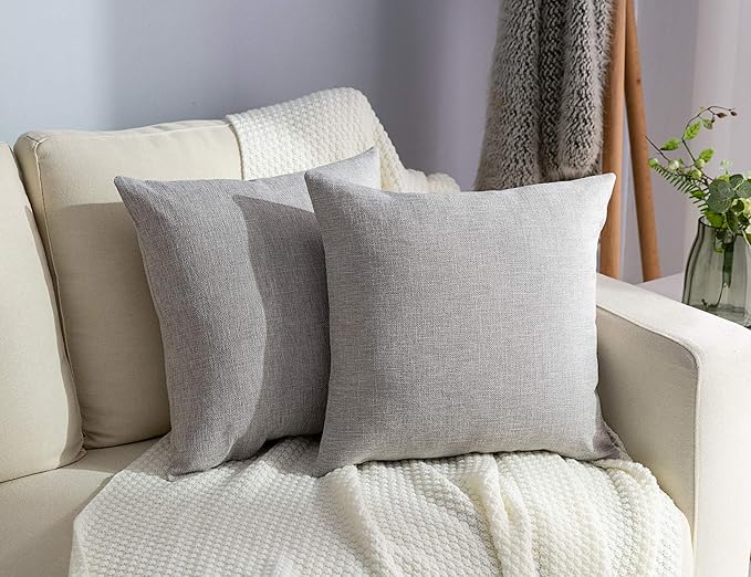 Stellhome Burlap Throw Pillow Covers Square Solid Linen Decorative Cushion