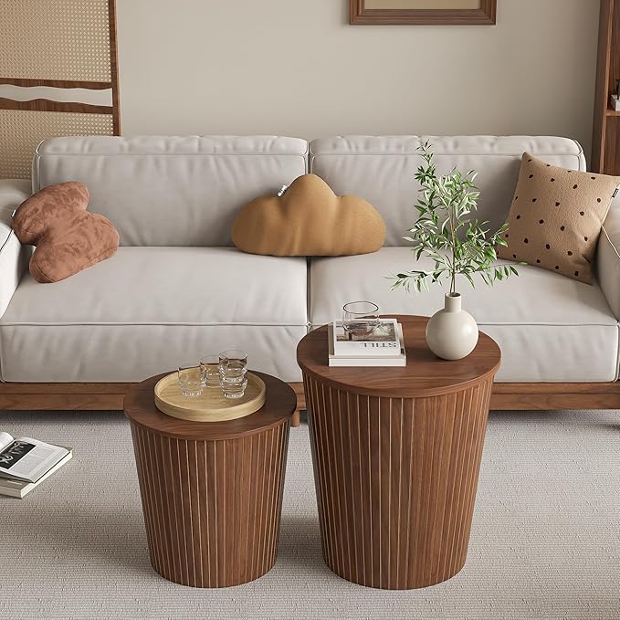 Nesting Coffee Table Set of 2, Round End Table