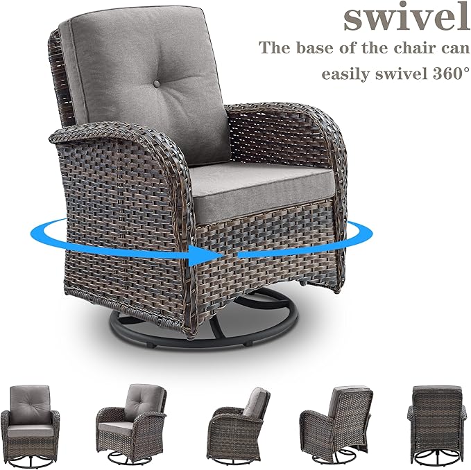 Belord Patio Furniture Swivel Glider PE Wicker Chairs, Outdoor Swivel Rocker