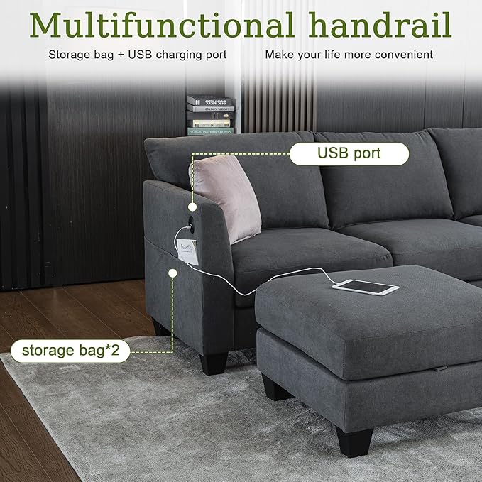 122.8" Large Sectional Couches for Living Room, 6 Seater L Shaped Modular
