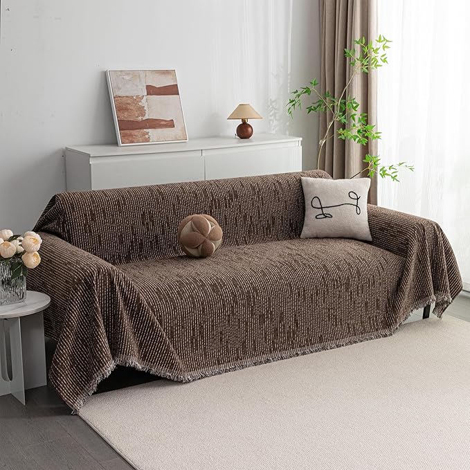 MYSKY HOME Boho Couch Cover Deep Chocolate Sofa Covers Washable, Farmhouse Sofa