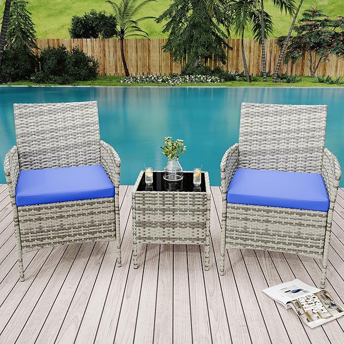 GarveeLife 3-Piece Patio Furniture Set, Rattan Outdoor Furniture