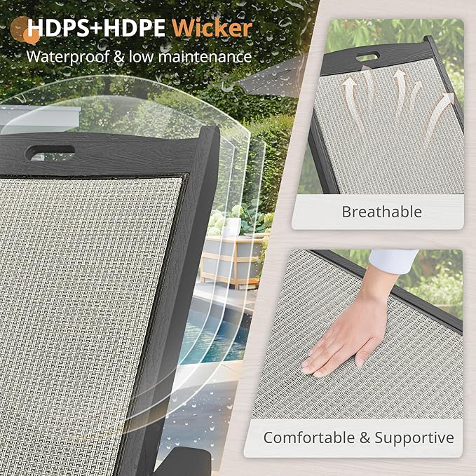 LUE BONA Chaise Lounge Chair Outdoor Set of 4, HDPS and HDPE Wicker Material