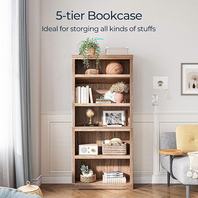 LINSY HOME 5-Shelf Bookcase, Bookshelves Floor Standing Storage Shelves 68 in
