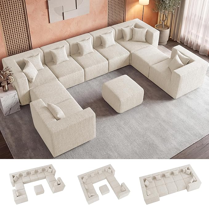 MONVANE Modular Sectional Sofa, Oversized 10 Seat Convertible U Shaped Couch