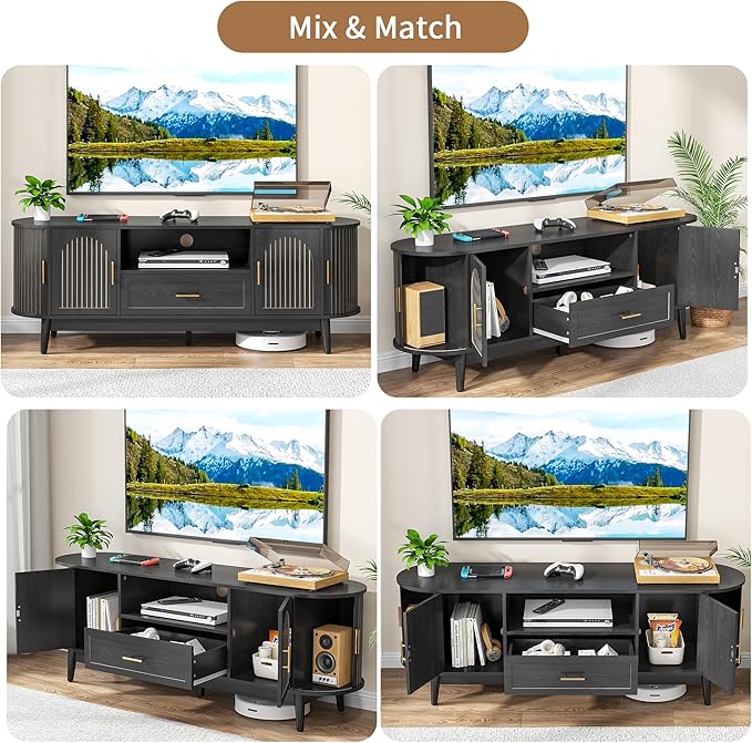 63" Fluted TV Stand for Tvs up to 70", Mid-Century Modern Entertainment Center