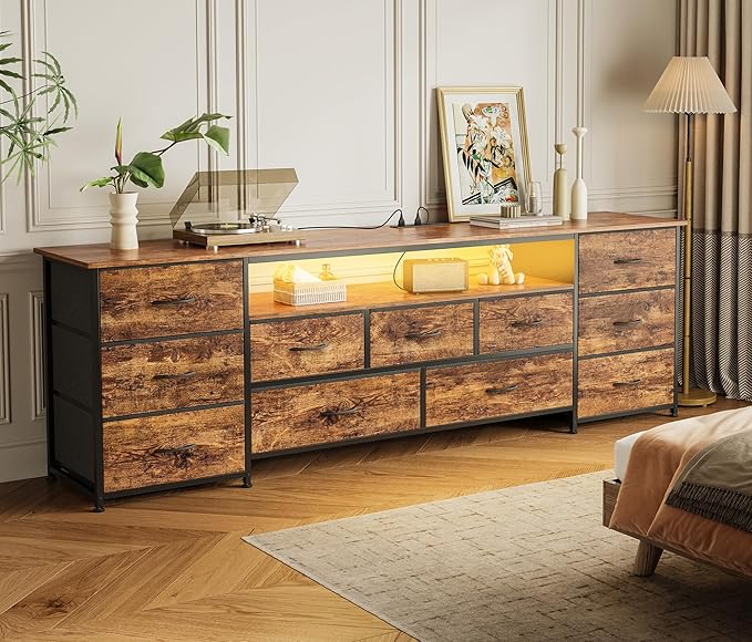 Huuger 70 Inch TV Stand for 75, 80 Inch TV, 11 Drawer Long Dresser