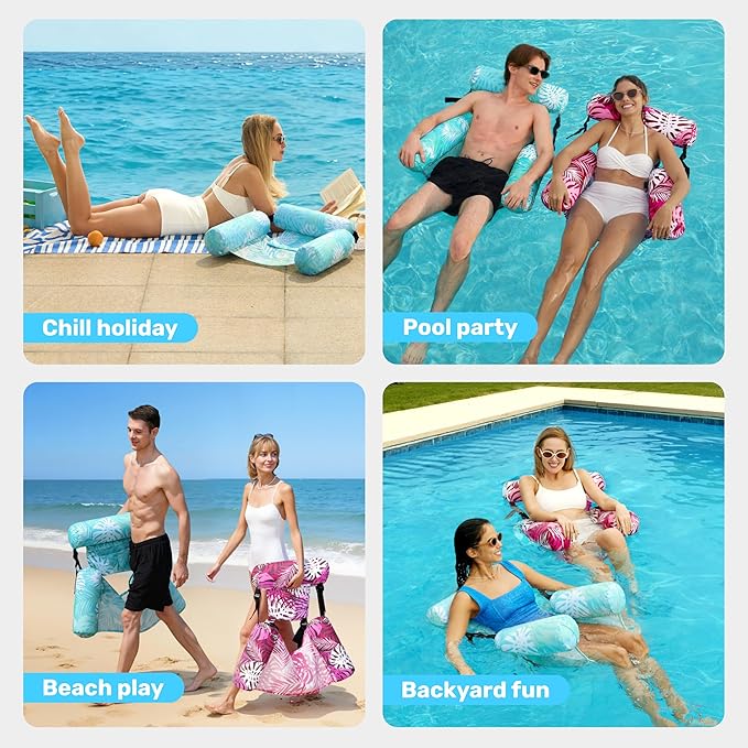 SLOOSH Inflatable Pool Floats Adult, 2 Packs Floating Lounge Chairs, Blow up