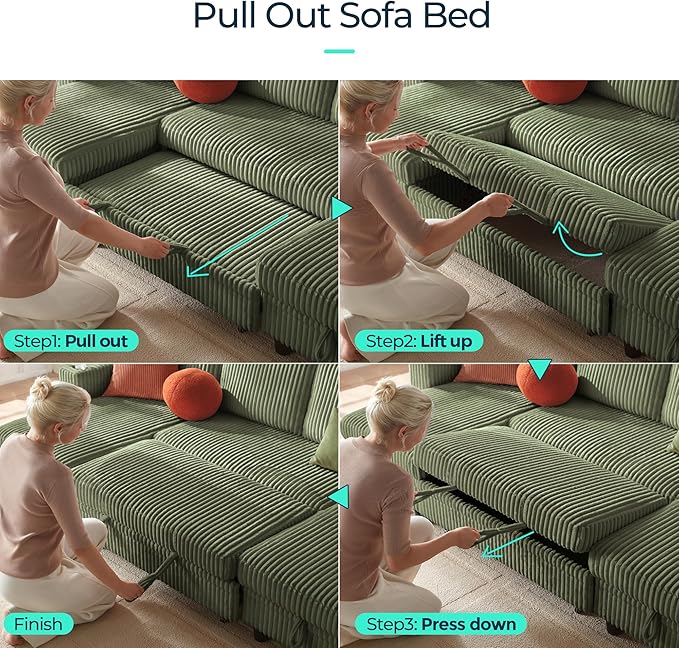 LINSY HOME Sectional Sleeper Sofa Pull Out Couches