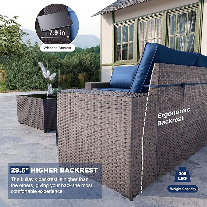 Kullavik Outdoor Patio Furniture Set, 12 Pieces Sectional Rattan Sofa Set Brown