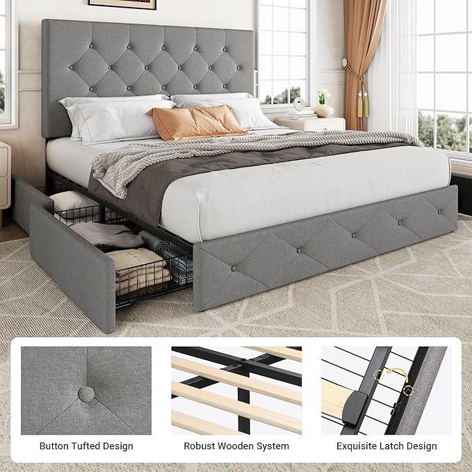 Allewie Upholstered Full Size Platform Bed Frame